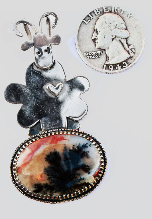 Rare plume agate necklace in Sterling Siver