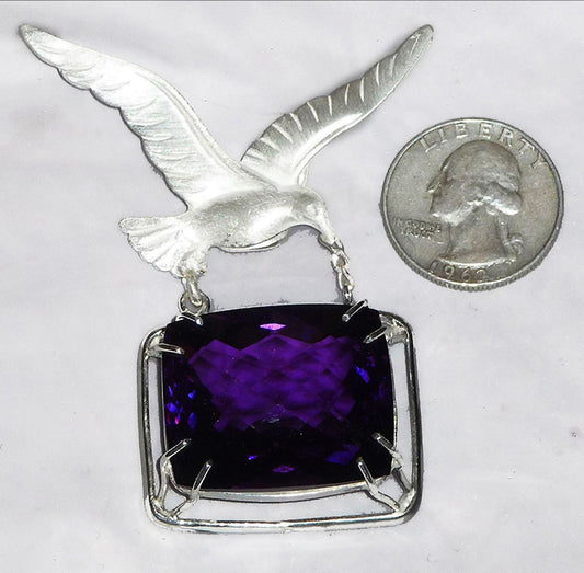 Magnificent, 109 ct. faux Amethyst from the 1940's. set in a handmade Sterling Silver pendant.