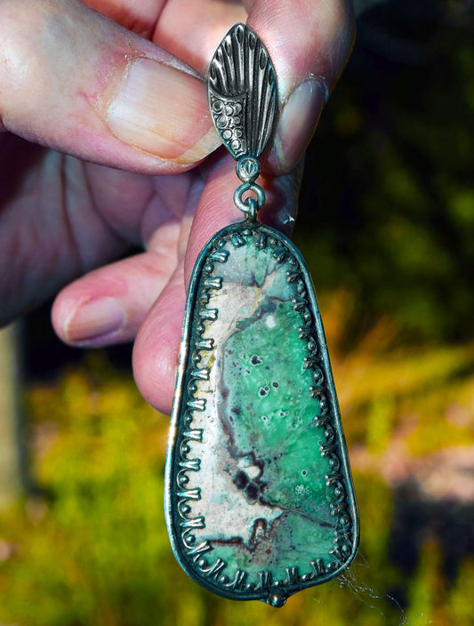 Unique Lucin Variscite pendant , handmade in sterling Silver