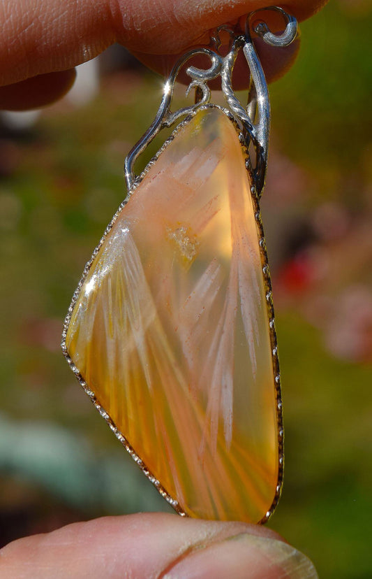 Gorgeous! Peach Sandalwood agate in a handmade, sterling silver pendant!