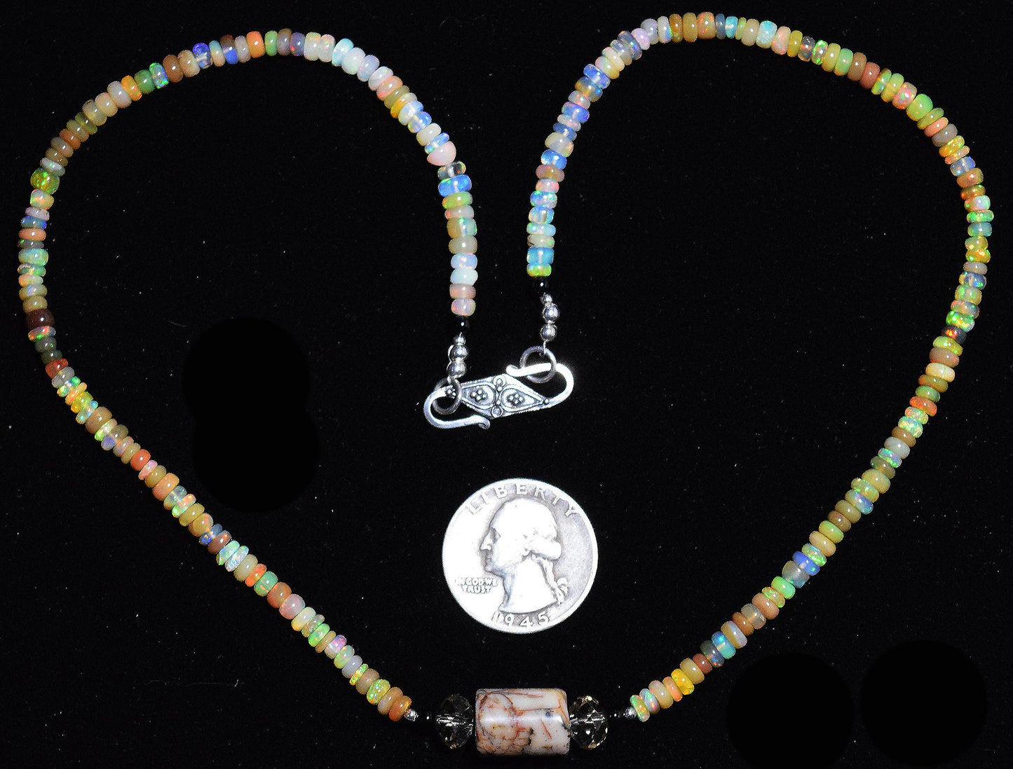 Vibrant Wello Opal necklace with faceted citrine. 18 inch length