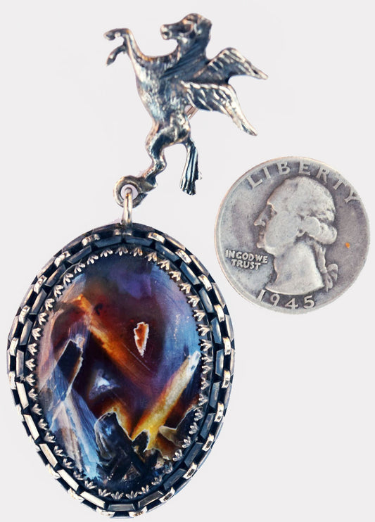 Rare, Turkish Stick agate in hand made Sterling Silver pendant for necklace