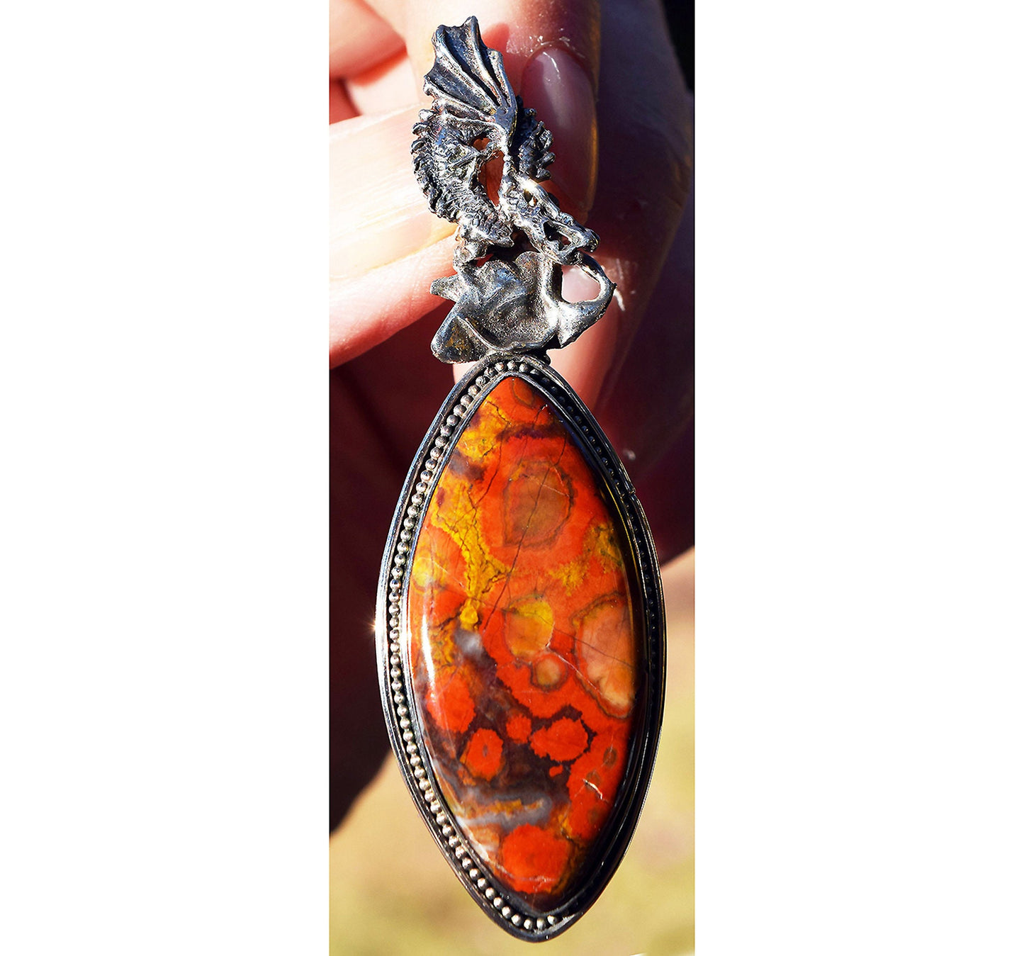RARE AND BEAUTIFUL! Morgan Hill (Calif) Poppy Jasper in a hand made sterling Silver pendant!