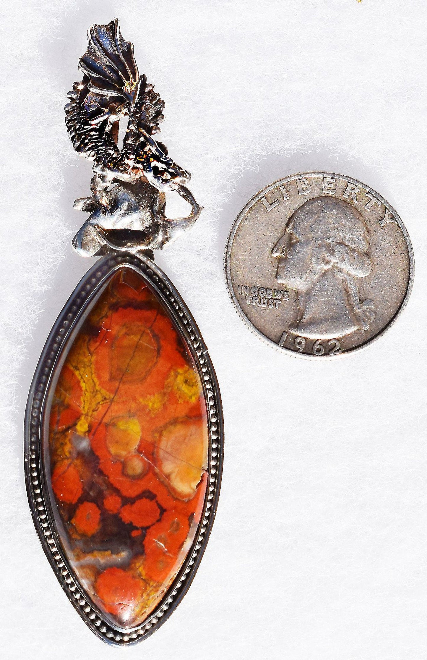 RARE AND BEAUTIFUL! Morgan Hill (Calif) Poppy Jasper in a hand made sterling Silver pendant!