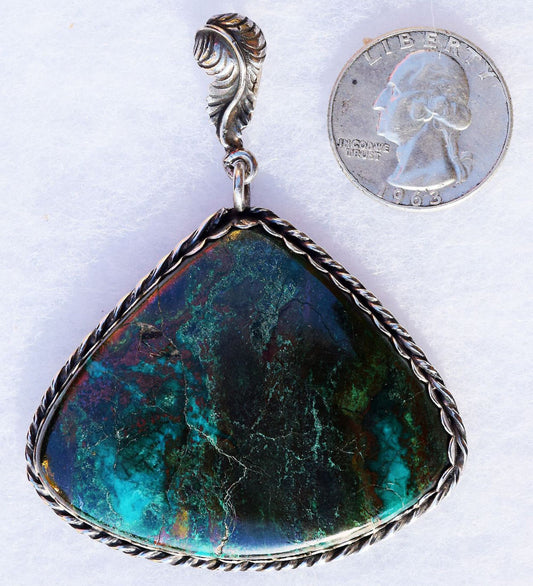 Hand crafted, sterling silver, Chrysacolla 'power piece' necklace, for those who CAN!