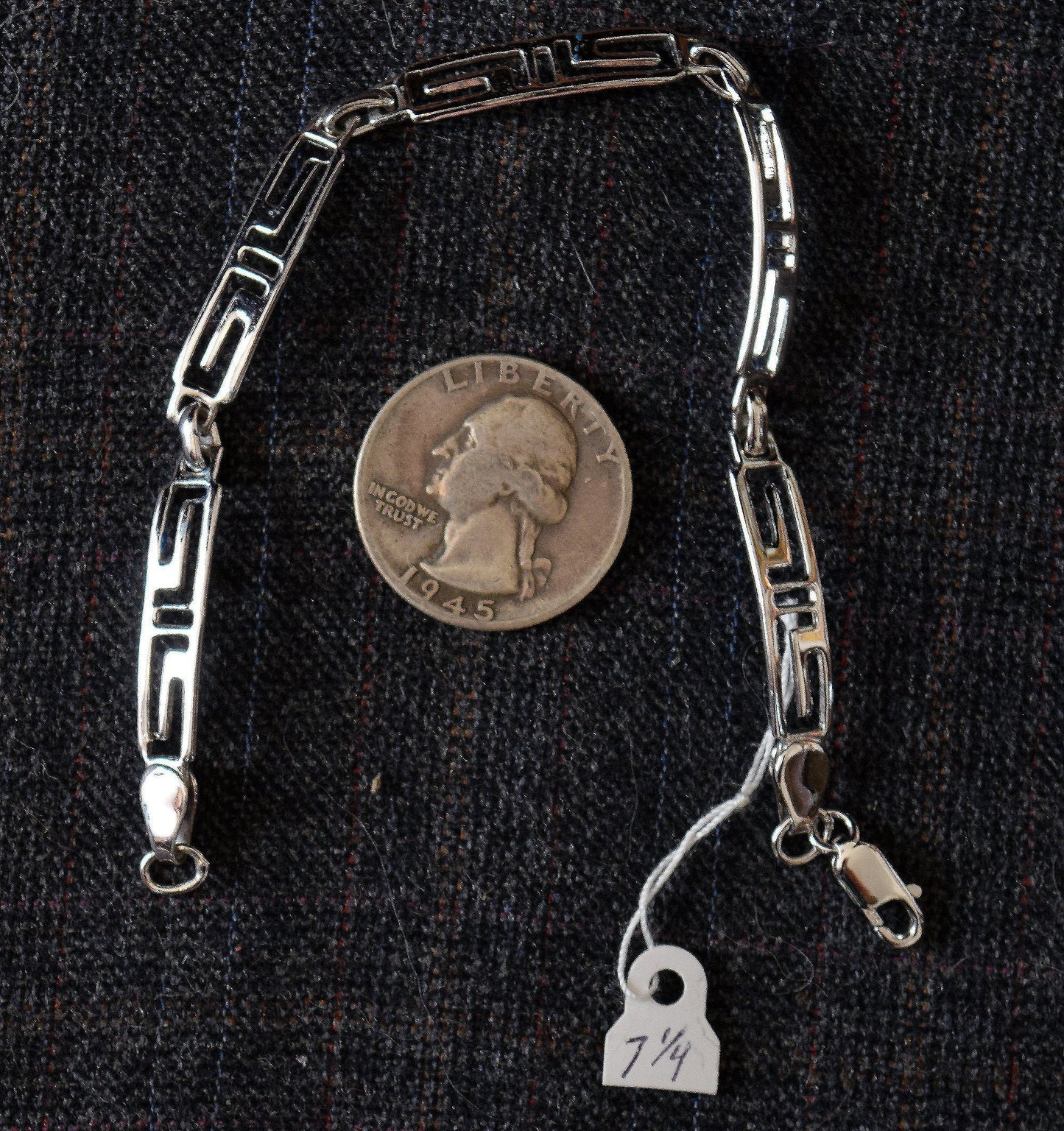 7 1/4 inch, geometric design, sterling silver bracelet