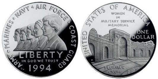 1994 Silver Dollar PROOF "Women in the Military", with original packaging and COA
