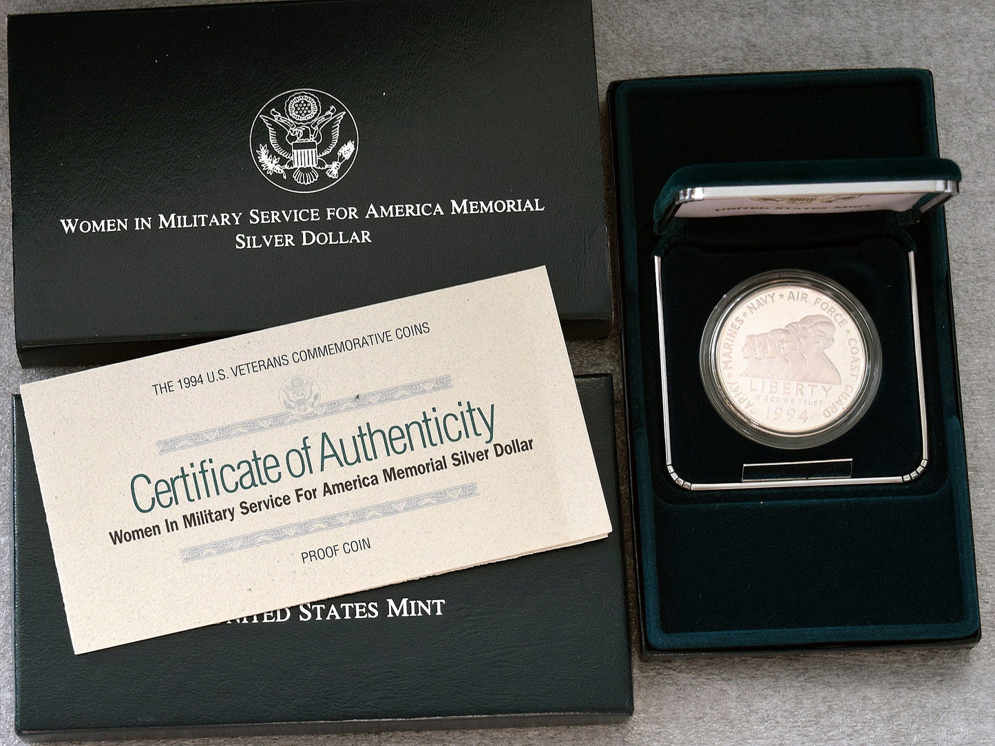 1994 Silver Dollar PROOF "Women in the Military", with original packaging and COA