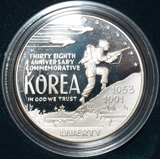 1991 PROOF Korean Ward Silver Dollar with original packaging and COA