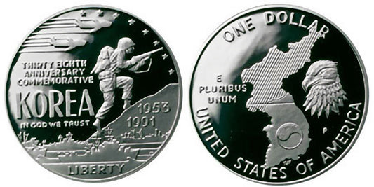 1991 PROOF Korean Ward Silver Dollar with original packaging and COA