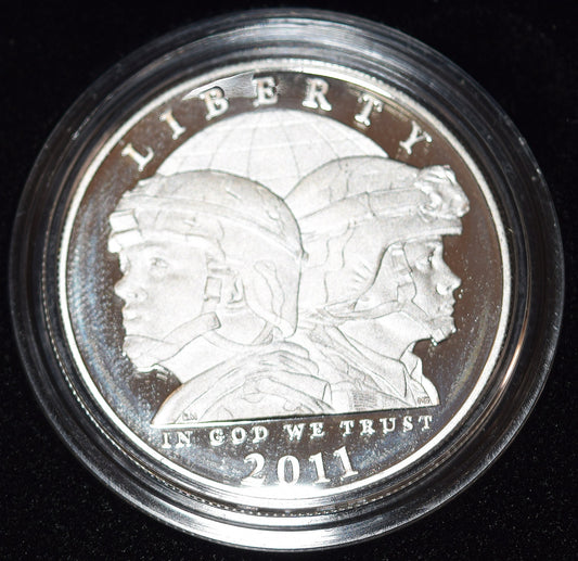 Uncirculated, 2011 U.S. Army Silver dollar in original packaging, with COA