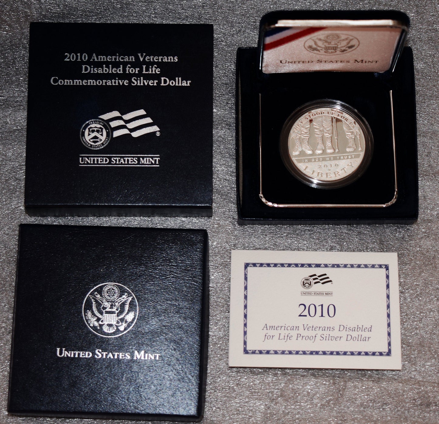2010 Permanently Disabled Veterans Proof dollar with original packaging and COA