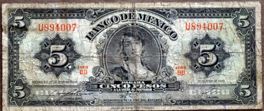 1961 Mexican 5 Peso bill