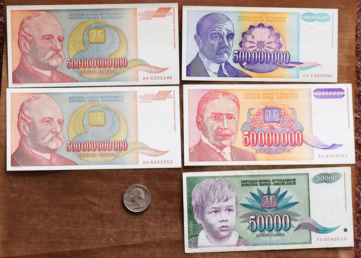 4 hyperinflation notes from 1993 Yugoslavia