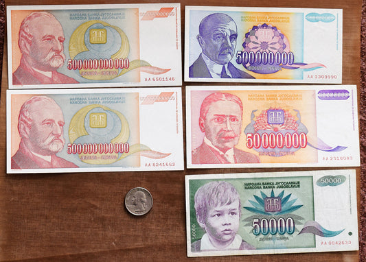 4 hyperinflation notes from 1993 Yugoslavia