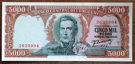 1967, 5000 Peso bill, currency, Uruguay