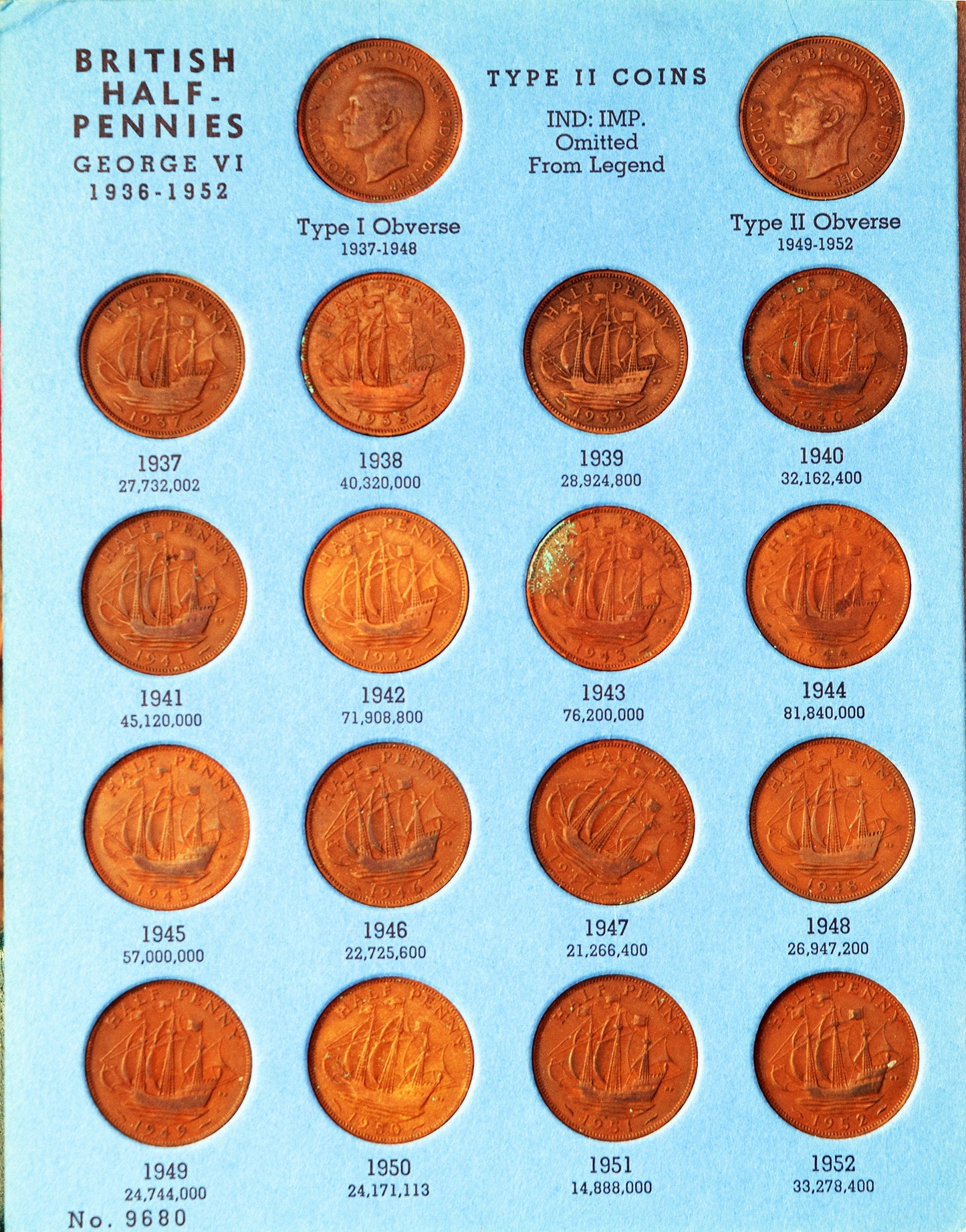 British Half Pennies - Complete collection - 1937 - 1966