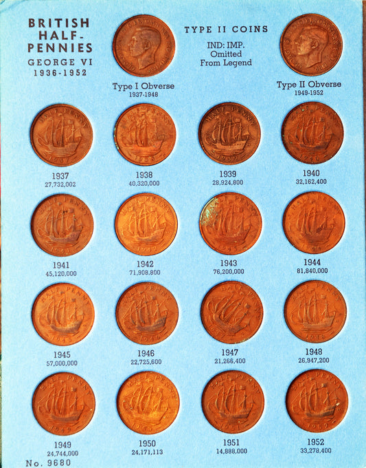 British Half Pennies - Complete collection - 1937 - 1966
