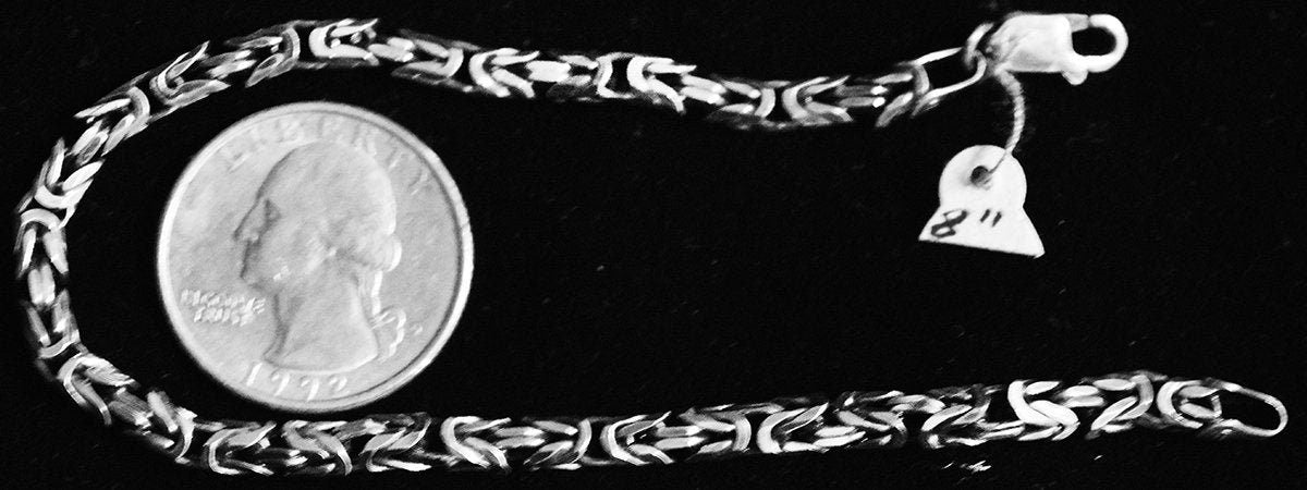 8 inch, 3.5 mm. thick, GLORIOUS men's sterling silver byzantine bracelet!