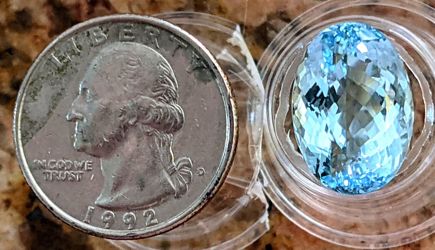 ENORMOUS 15.97 carat, deep blue natural, unheated, Brazilian Aquamarine gem!