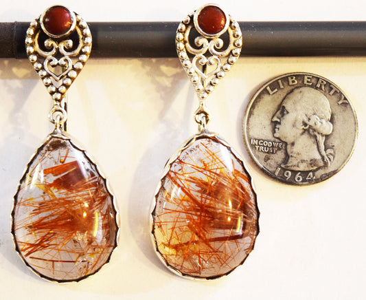 Beautiful, Matched Rutilated Quartz and Sacred Pipestone earrings with French Hook earwires.