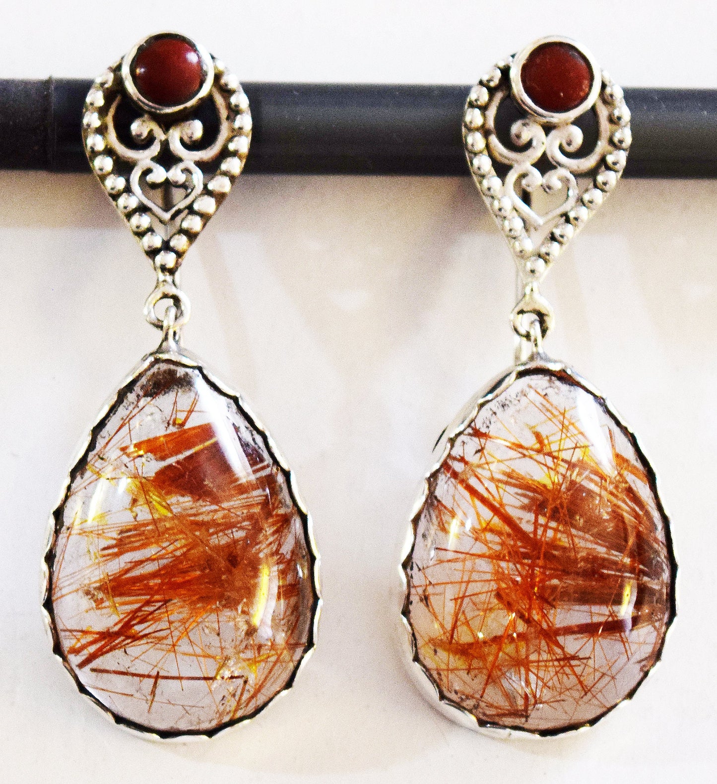 Beautiful, Matched Rutilated Quartz and Sacred Pipestone earrings with French Hook earwires.