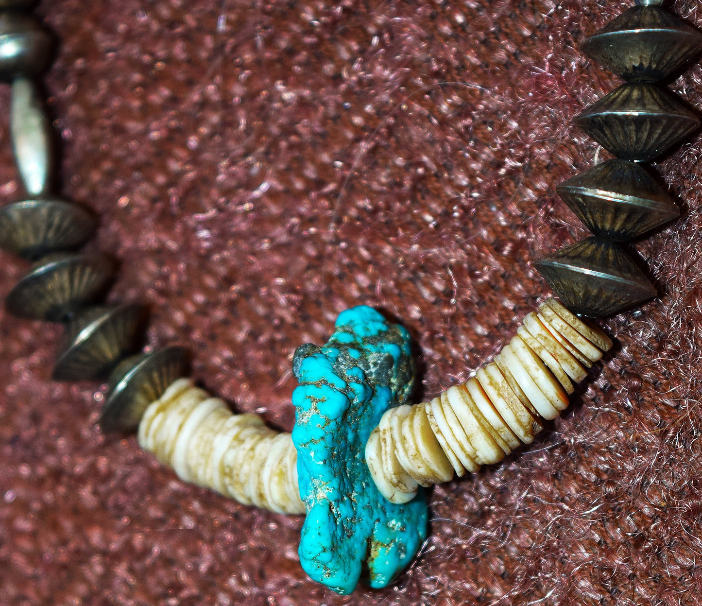 Restored, vintage Native American necklace, with hand-crafted Sterling Silver beads and high-grade Kingman Turquoise!