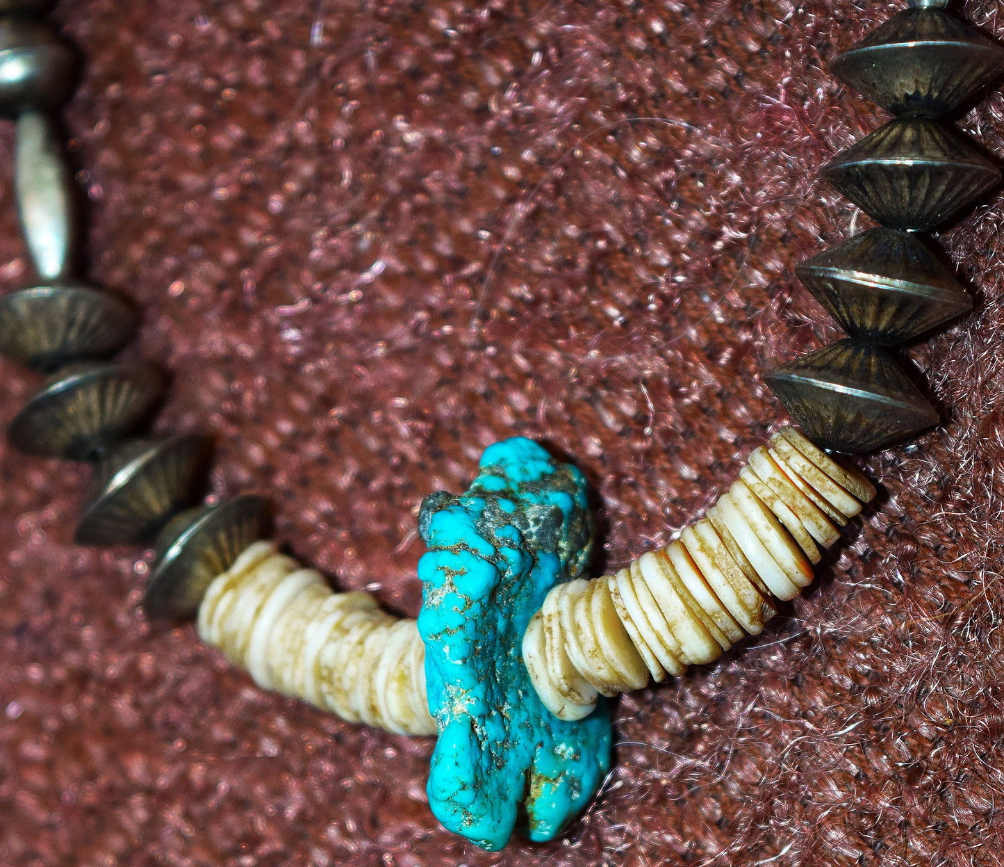 Restored, vintage Native American necklace, with hand-crafted Sterling Silver beads and high-grade Kingman Turquoise!