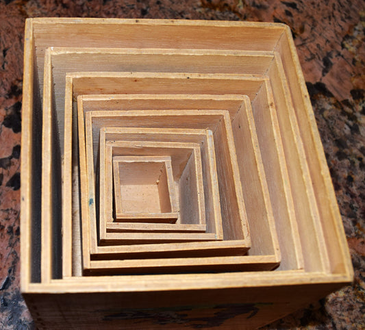 Decorator's Delight! Set of 8 wooden boxes - circa 1940 - in excellent conditions WITH DECALS!