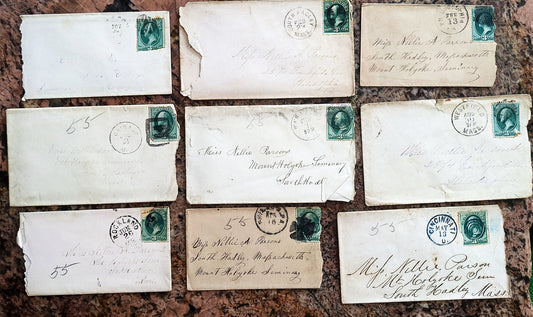 18 stamped envelopes from the 1880's with BEAUTIFUL handwriting!