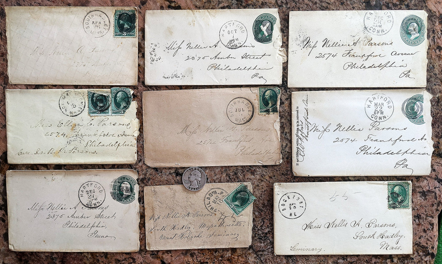 18 stamped envelopes from the 1880's with BEAUTIFUL handwriting!