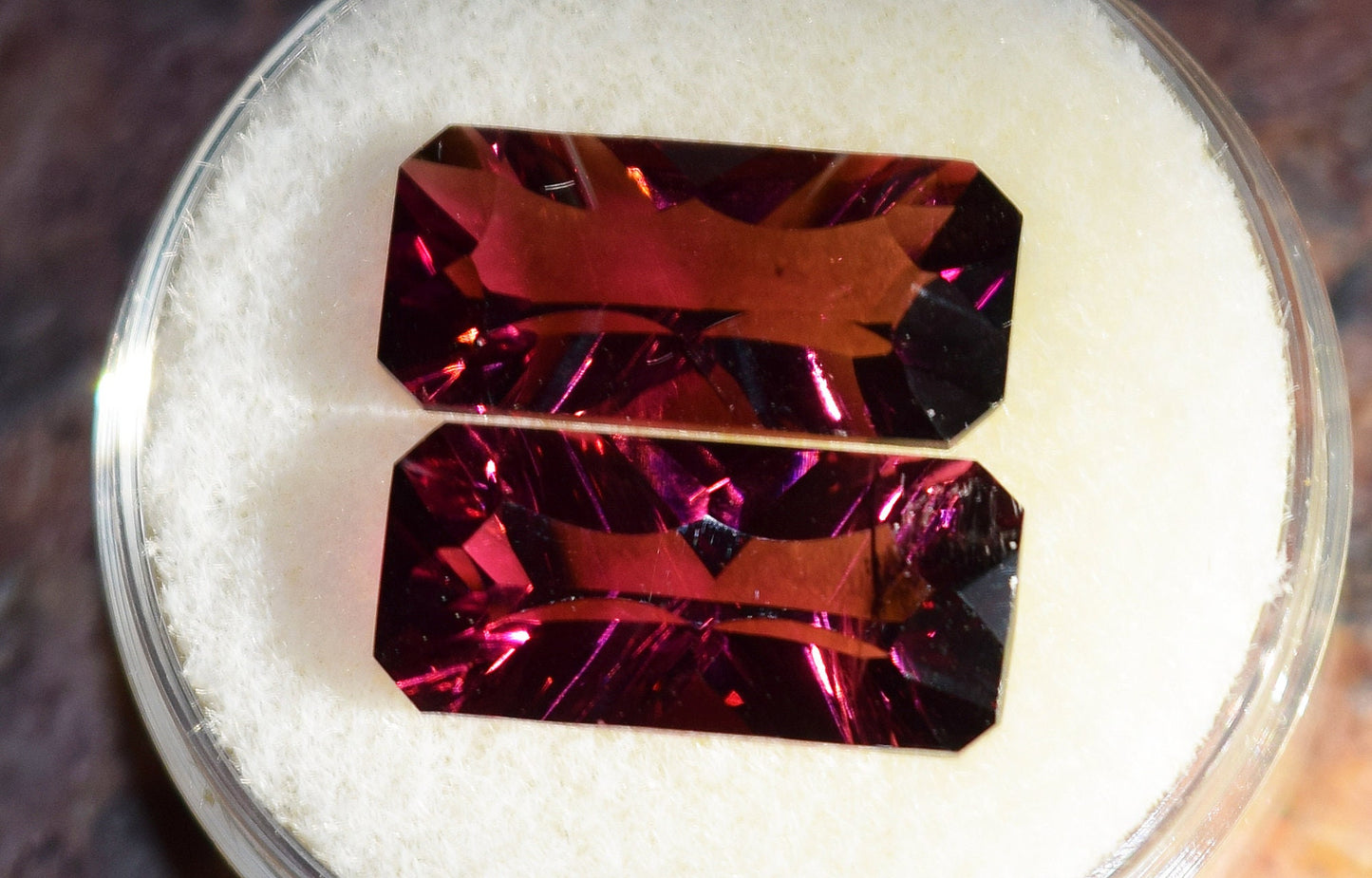 Rare matched set of Nigerian Rubellite (red Tourmaline) stones for earrings.  7.34 carats total weight of tourmaline heaven!
