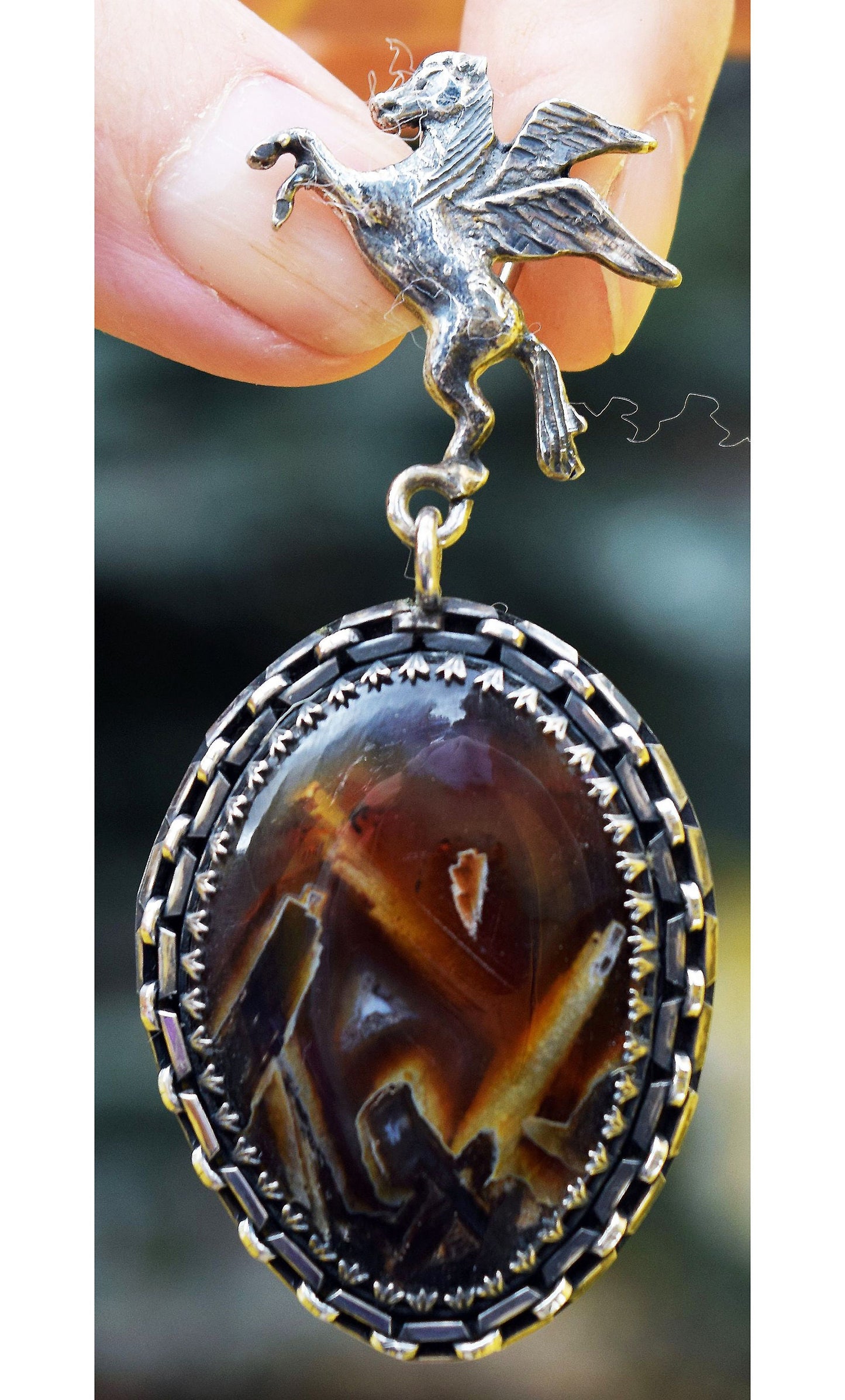 Rare, Turkish Stick agate in hand made Sterling Silver pendant for necklace
