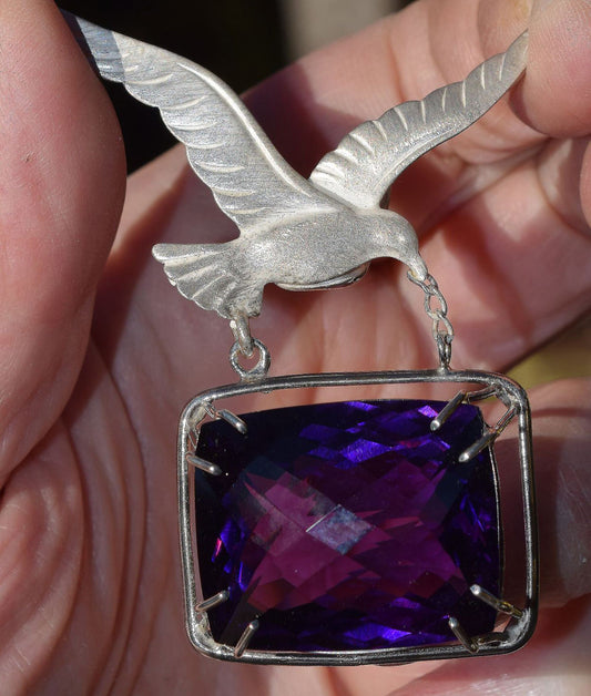 Magnificent, 109 ct. faux Amethyst from the 1940&#39;s. set in a handmade Sterling Silver pendant.