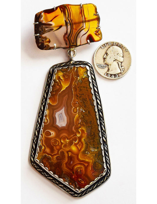 Looking for your Power Piece? Here it is! Beautiful, large Agates in a hand made sterling Silver pendant!