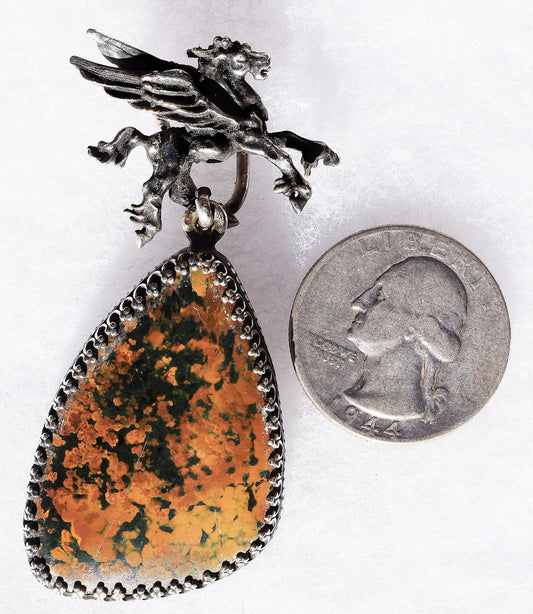 Indonesian Moss agate in Sterling Silver with Pegasus!