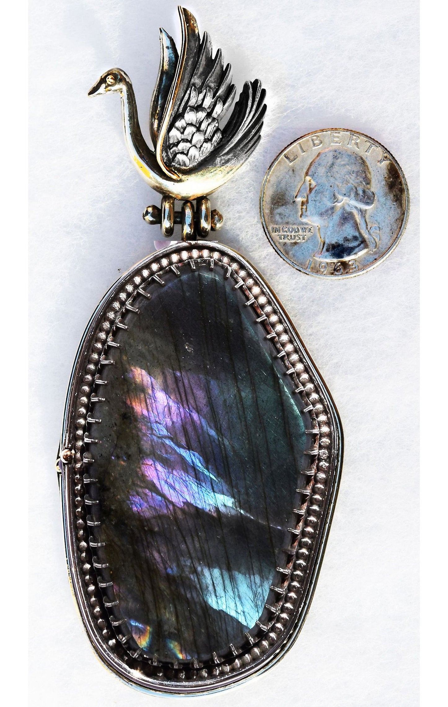 Huge, stunning PURPLE Labradorite set in hand made sterling Silver mounting with 14K gold accents!