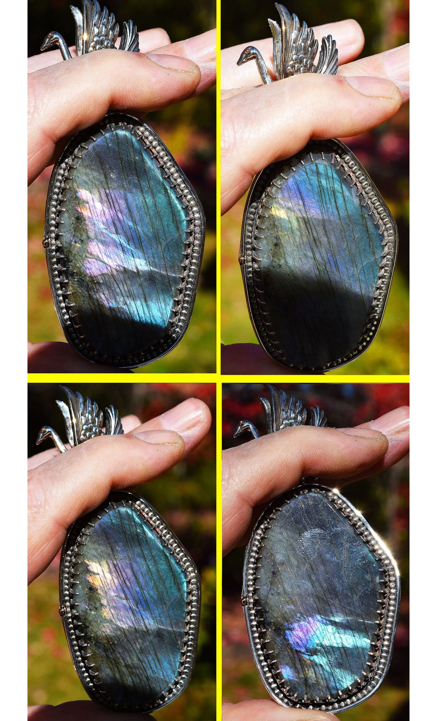 Huge, stunning PURPLE Labradorite set in hand made sterling Silver mounting with 14K gold accents!