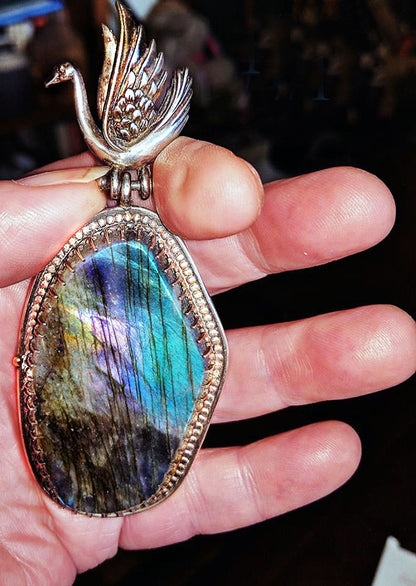 Huge, stunning PURPLE Labradorite set in hand made sterling Silver mounting with 14K gold accents!