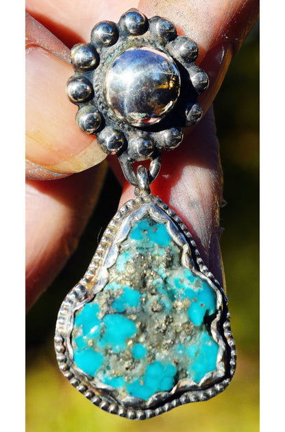 Beautiful Morenci 2 Turquoise in handmade sterling Silver pendant