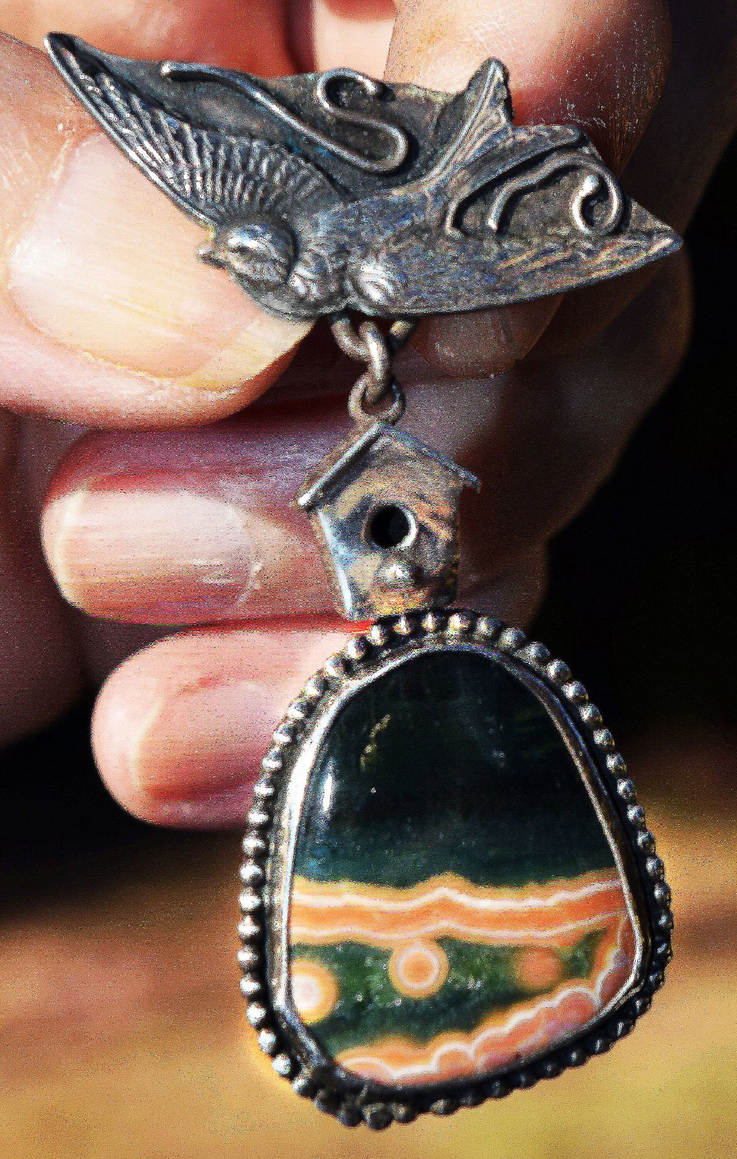 Just for the birds! Handmade Sterling Silver pendant with outstanding Ocean Jasper!