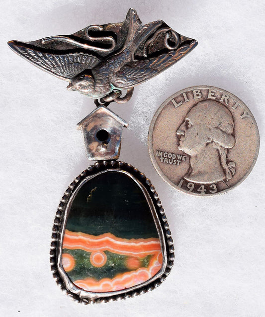 Just for the birds! Handmade Sterling Silver pendant with outstanding Ocean Jasper!