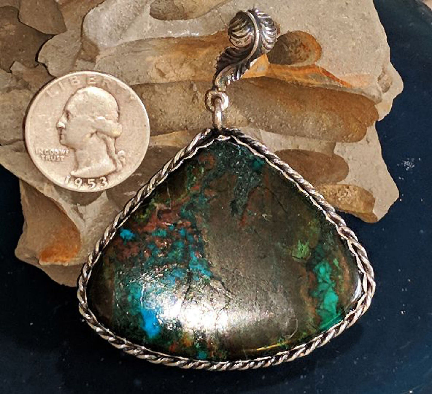 Hand crafted, sterling silver, Chrysacolla &#39;power piece&#39; necklace, for those who CAN!