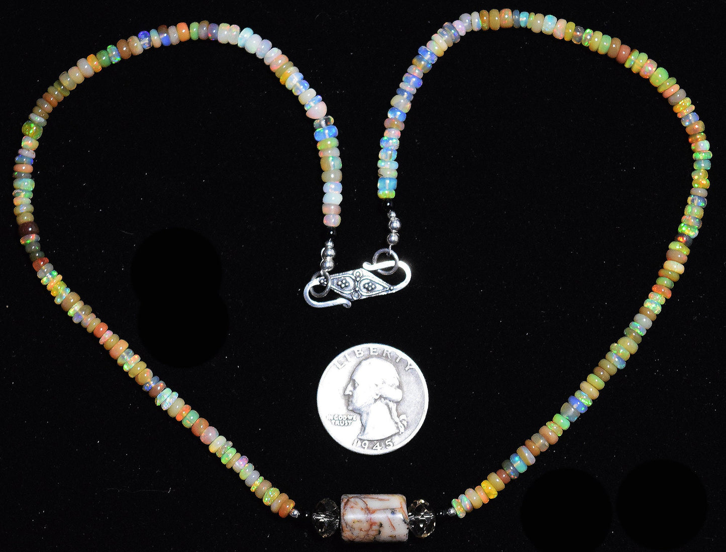 Vibrant Wello Opal necklace with faceted citrine.  18 inch length