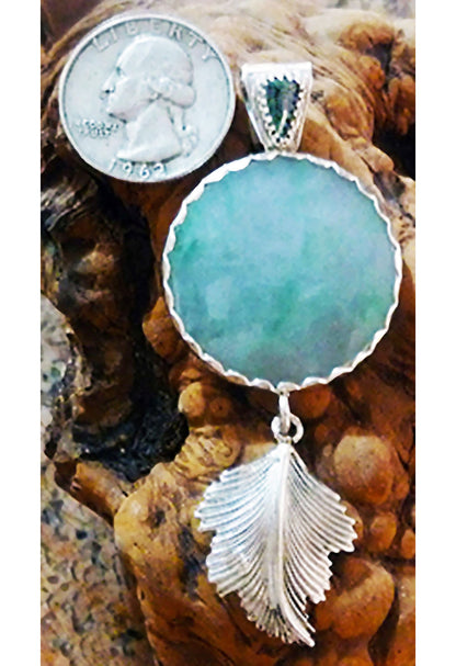 Burmese Jadeite pendant with a Maw Sit Sit accent. Handmade in Sterling Silver