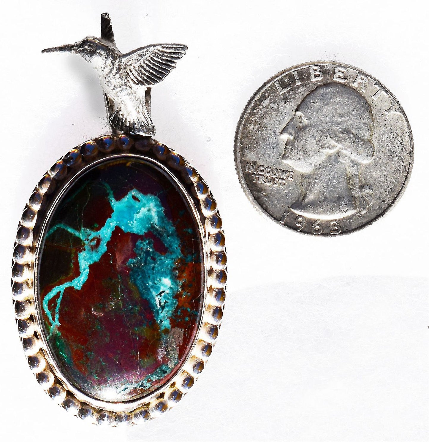 Chrysocolla lightning bolt through Tenorite base, hand set in sterling silver just for you!