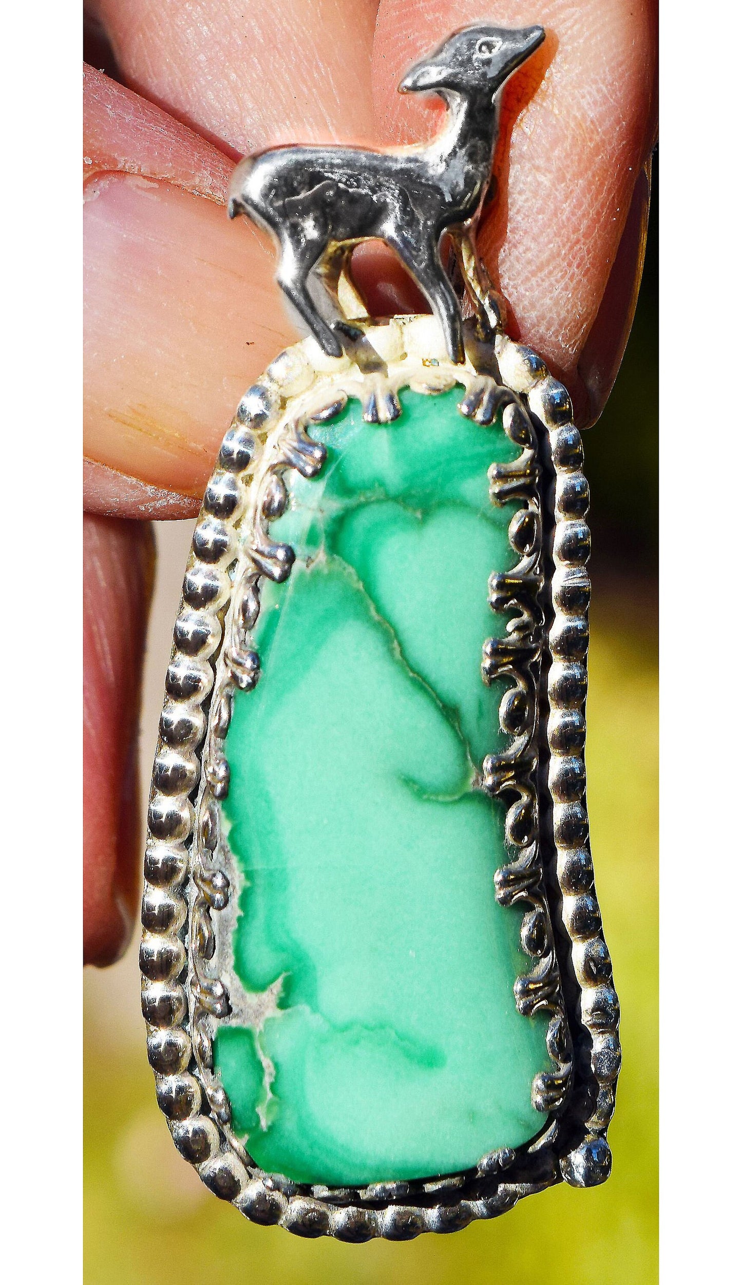 Fawning on you! A soft green Variscite pendant, hand made in Sterling Silver