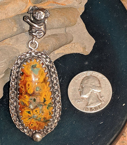 Hand made Indonesian Moss agate pendant in Sterling Silver