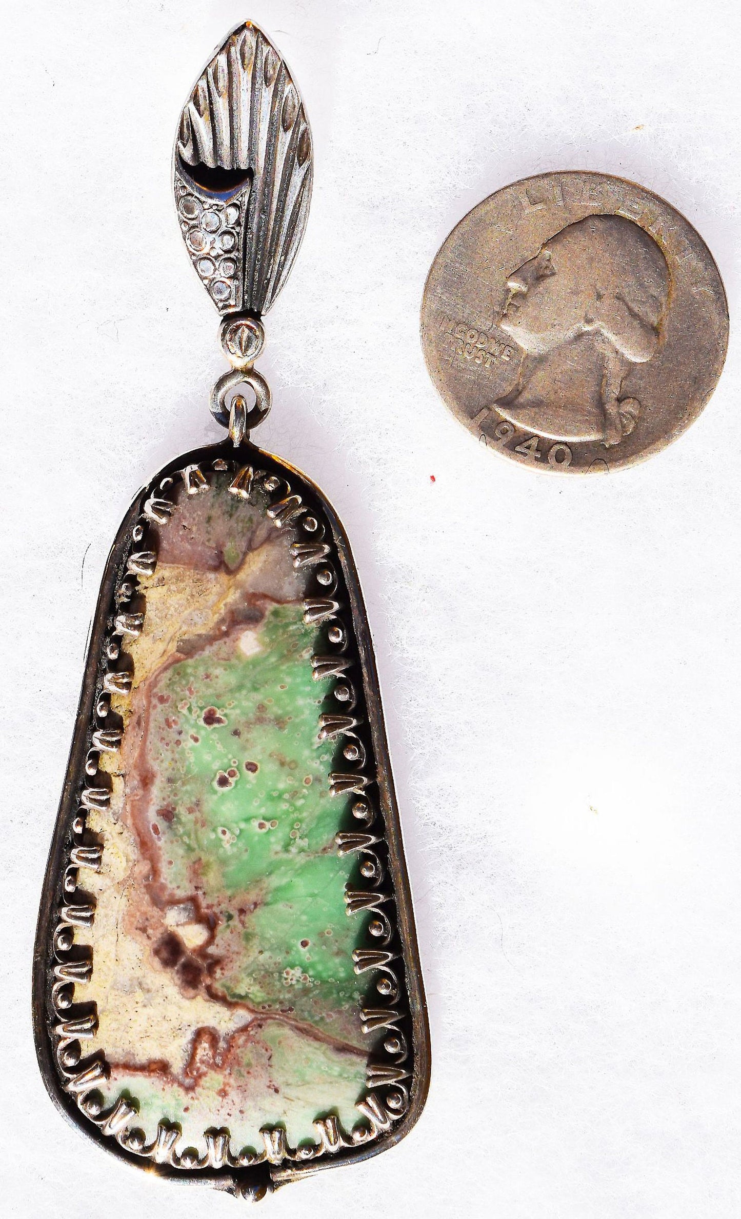 Unique Lucin Variscite pendant , handmade in sterling Silver