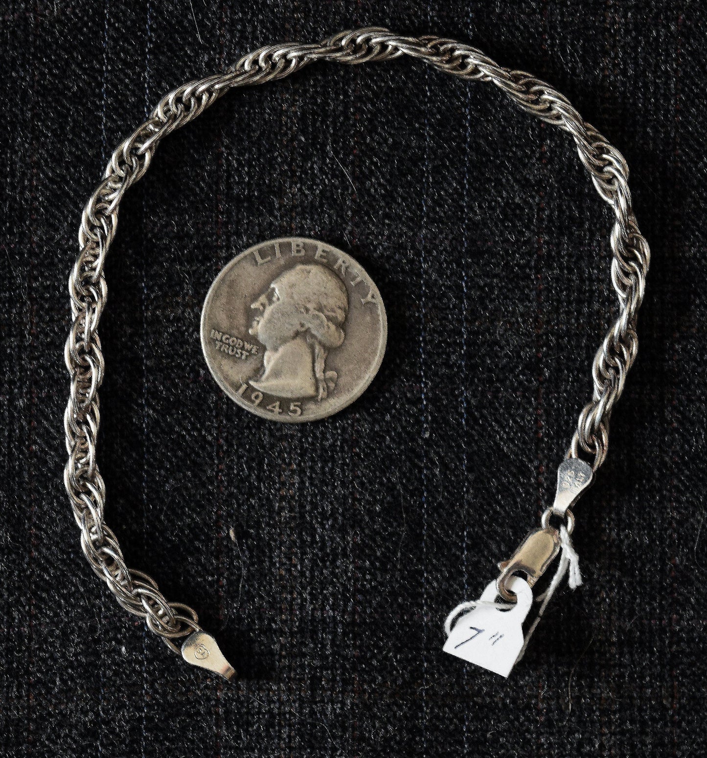 7 inch, open weave, sterling silver rope bracelet